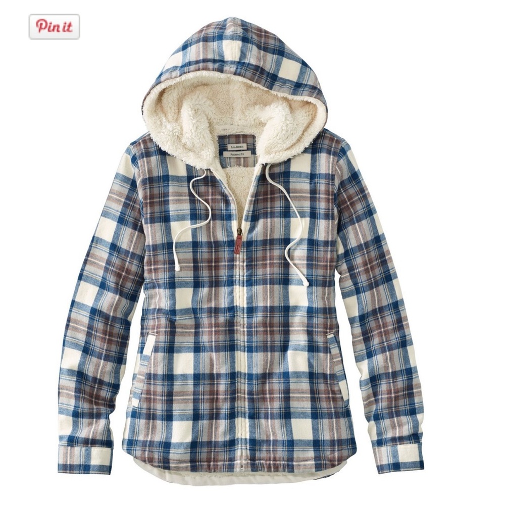 L.L. Bean Plaid Sherpa-Lined Hooded Jacket